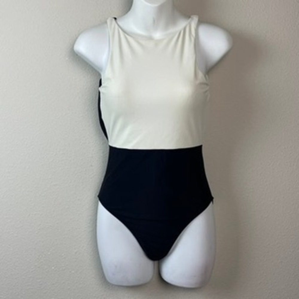 Summersalt The Cove‎ One Piece Open Back Sz 4 Swimsuit Womens Cream Black Resort